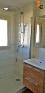 Meuble bois simple vasque et douche